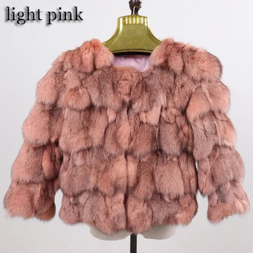 Новые зимние женские короткие пальто из натурального Лисьего меха, женские облегающие теплые куртки из натурального Лисьего меха, модная верхняя одежда из натурального меха - Цвет: light pink
