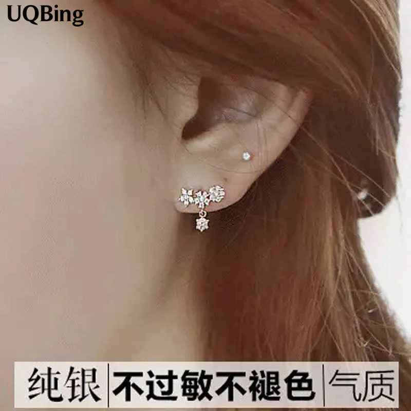 Модные Ретро Кристальные серьги-гвоздики, 925 пробы серебряные серьги со снежинками, высокое качество, модные ювелирные изделия для женщин, серьги