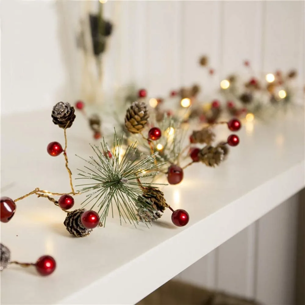 

20 Led Pine Tree Pine Cone Battery Operated Copper Wire String Lights 2M LED Decor For Christmas Garland New Year gerlyanda 2019