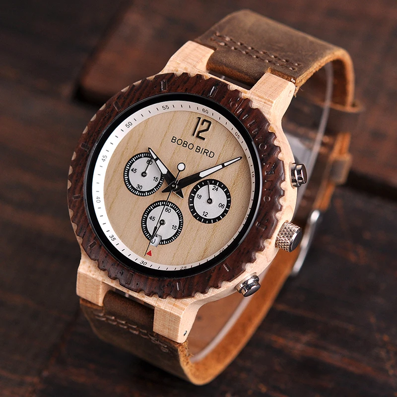 BOBO BIRD Wooden Watch Men Relogio Masculino Luxury Stylish Timepieces Chronograph Military Quartz Watches Great Gift for Men