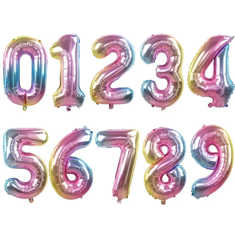 

1Pc 32inch Iridescent Rainbow Color Number Foil Balloons Birthday Wedding Party Decor Digital Balloon Number Air Ballon Globos