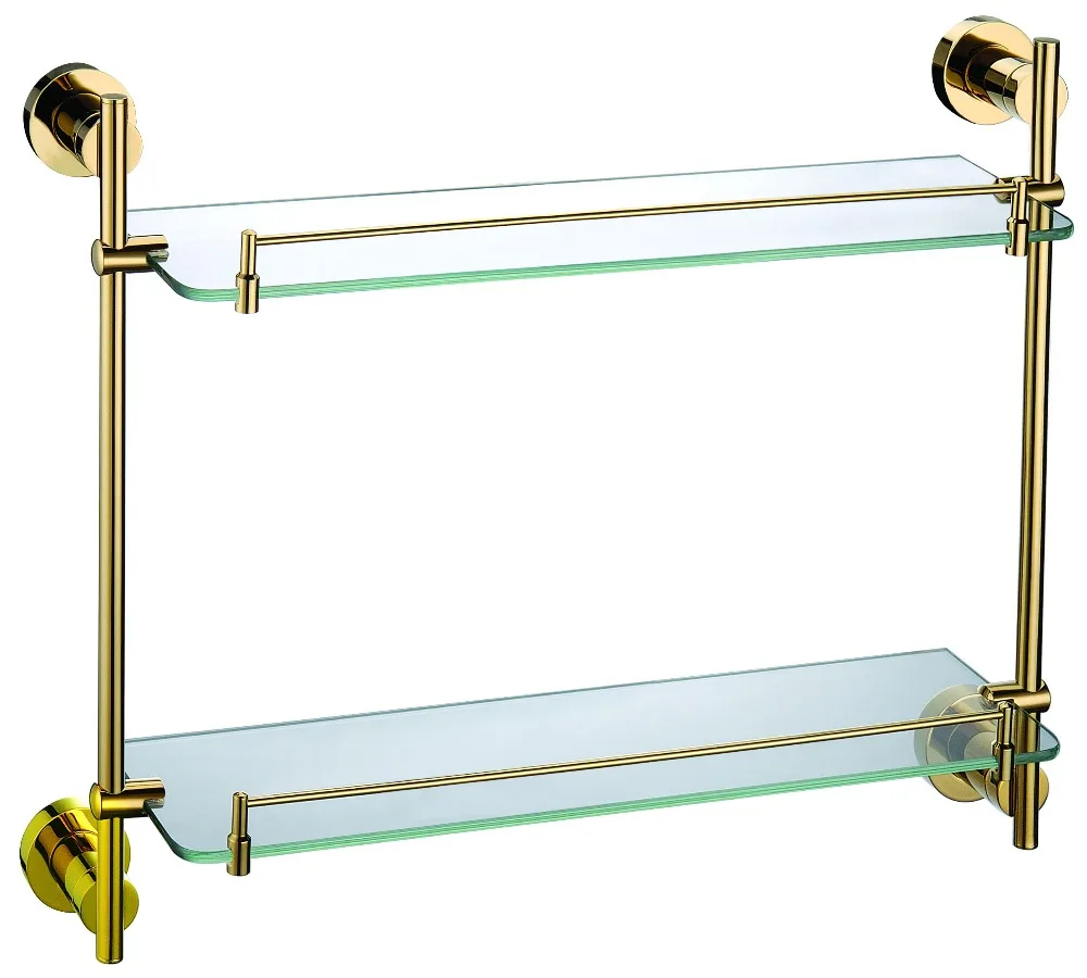 Free shipping Gold Finish BATHROOM ACCESSORIES DOUBLE BATHROOM GLASS
