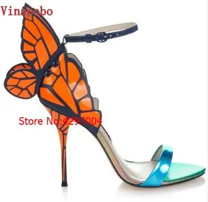 Популярные женские сандалии-гладиаторы на высоком каблуке с ремешком на лодыжке и крыльями ангела; женские разноцветные сандалии с бабочкой; женская свадебная обувь для вечеринок - Цвет: as the picture
