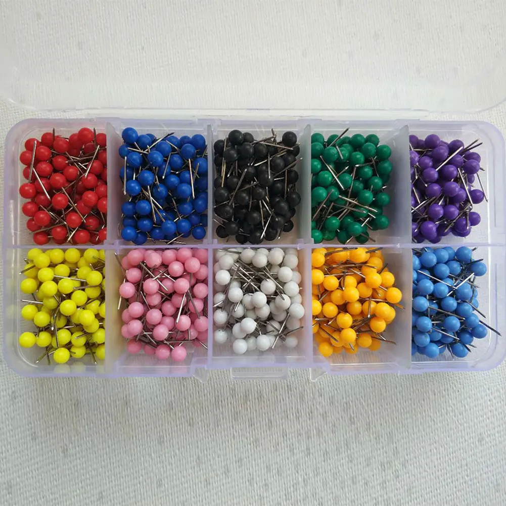 500 PCS/Set Map Tacks Push Pins Plastic Head with Steel Point, 4mm 11mm  Cork Board Safety Colored Thumbtack Office School Supply