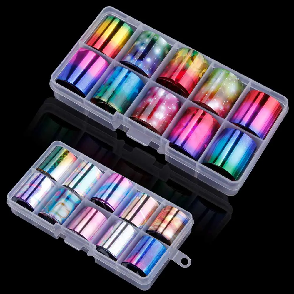 

10 Pcs DIY Holographic Nail Foil Set Transparent AB Color Nail Art Transfer Sticker 2.5*100cm Manicure Holo Sticker Decoration