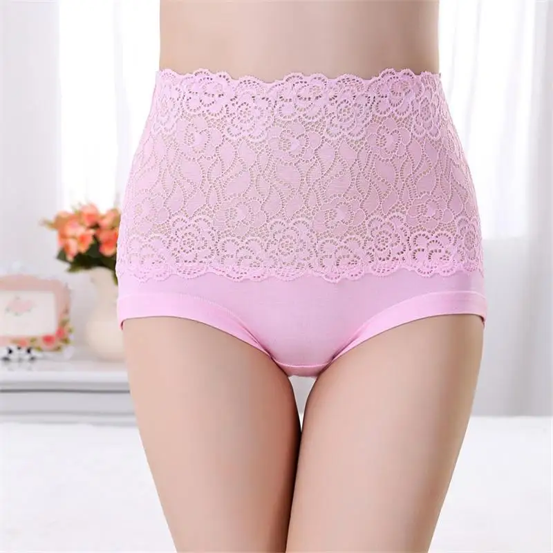 2017 Women High Waist Modal Lace Underwear Solid Color Brief Lace