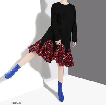 

European style 2019 New arrivals summer Spring fashion women clothes patchwork Leopard loose casual dress T3080
