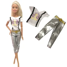NK один набор 30 см кукла Мода крутые Летние Серебряные Брюки Повседневная одежда Горячая рубашка для куклы Барби аксессуары Подарки 145A