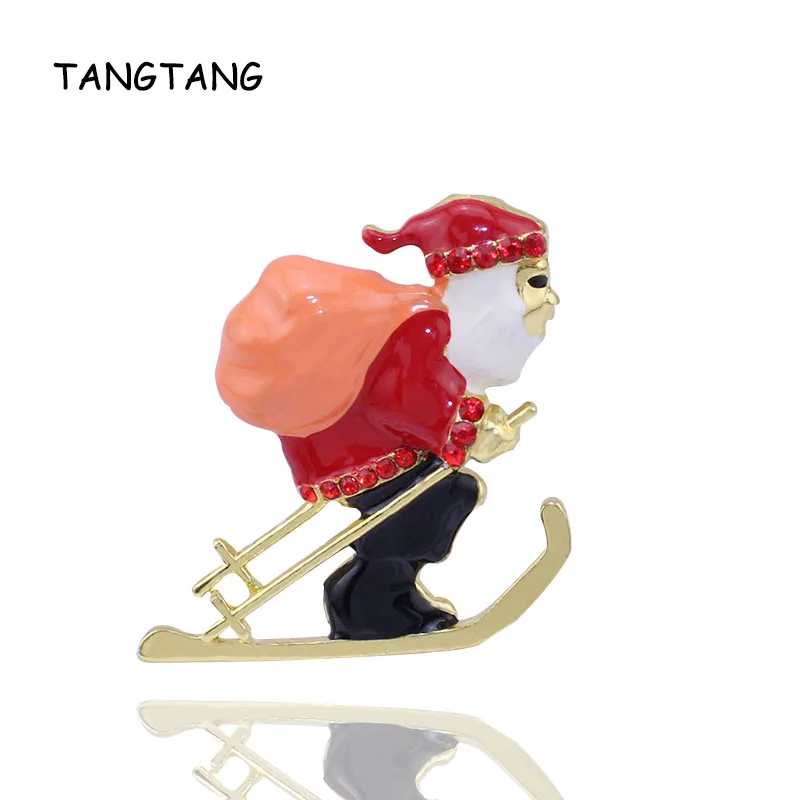 الثقافة الأمريكية بابا نويل بروش مع المينا الأحمر الراين التزلج التزلج دبوس عيد الميلاد هدايا للأطفال ، البند: BH8199