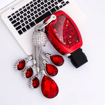 

Funny Quicksand Soft TPU Key Case Cover Shell For Mercedes Benz W203 W210 W211 W124 W202 W204 AMG key Protection Crystal chain