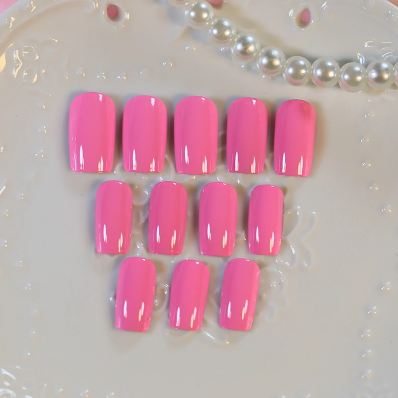 24pcs High Quality Charming Shine Hot Pink Fake Nail Design Nail Art