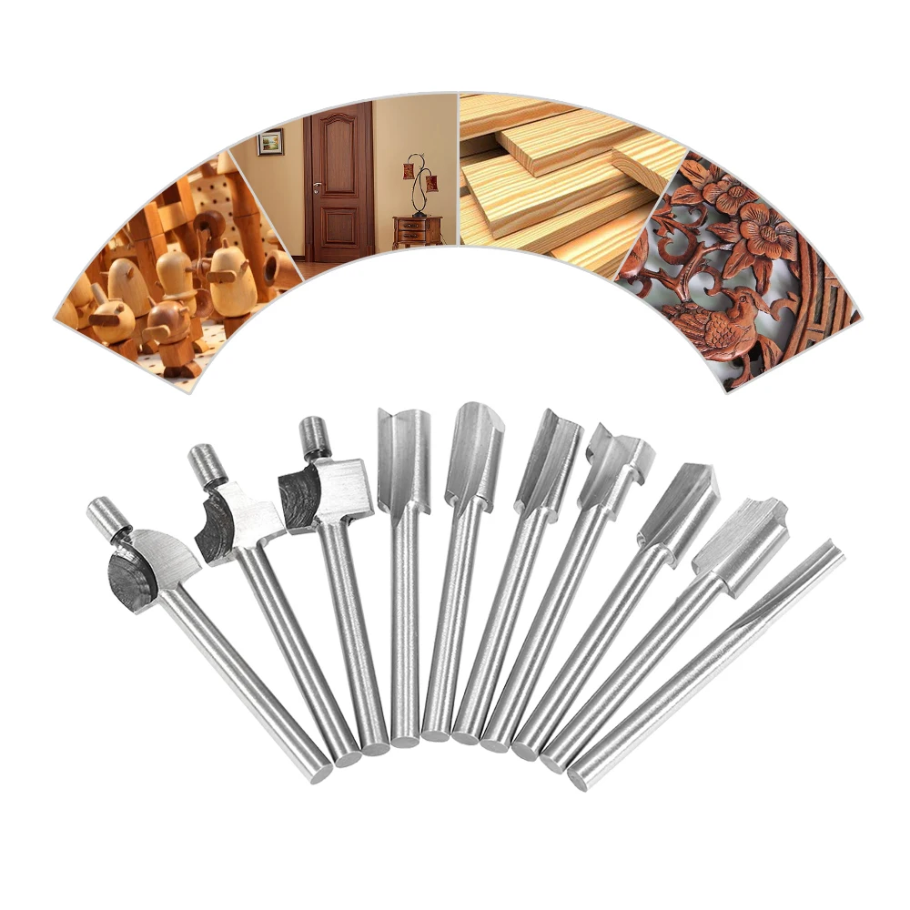 

1sets Titanium Coated Mini 3mm Wood Cutter Milling Fits Dremel Rotary Set Carpenter Tool w/ Case 1/8" HSS Wood Router Bits File