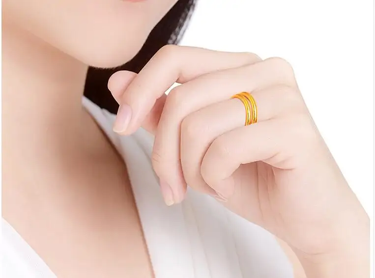 1 шт. Настоящее чистое 24K желтое золото 3D гладкой формы кольцо полоса 1.1mmW Женская Девушка тонкое кольцо US 6-9