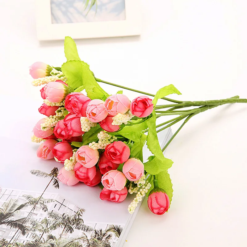 Rose artificial flower 15 head rose bouquet fake flower wholesale wedding hand bouquet home decoration 2