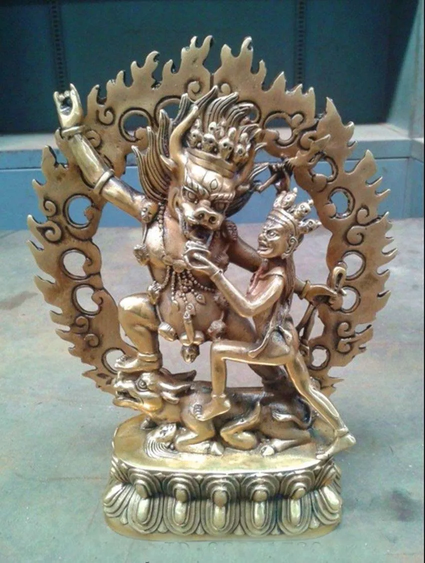 

8.5'' Tibet Copper Yamantaka Yama Buddha Protector Deity Bronze Statue