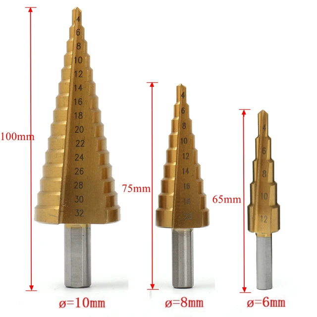 3Pcs 4-12/20/32mm Large HSS Steel Step Cone Spiral Flute Drill Bit Set Titanium Bit Hole Cutter Sharpening With Aluminum Box