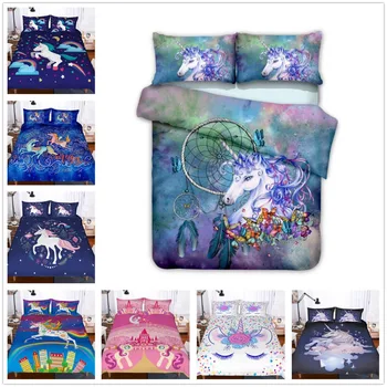 

3D Fairy Tale Style Rainbow Unicorn Print Bedding Set Duvet Cover Pillow Case