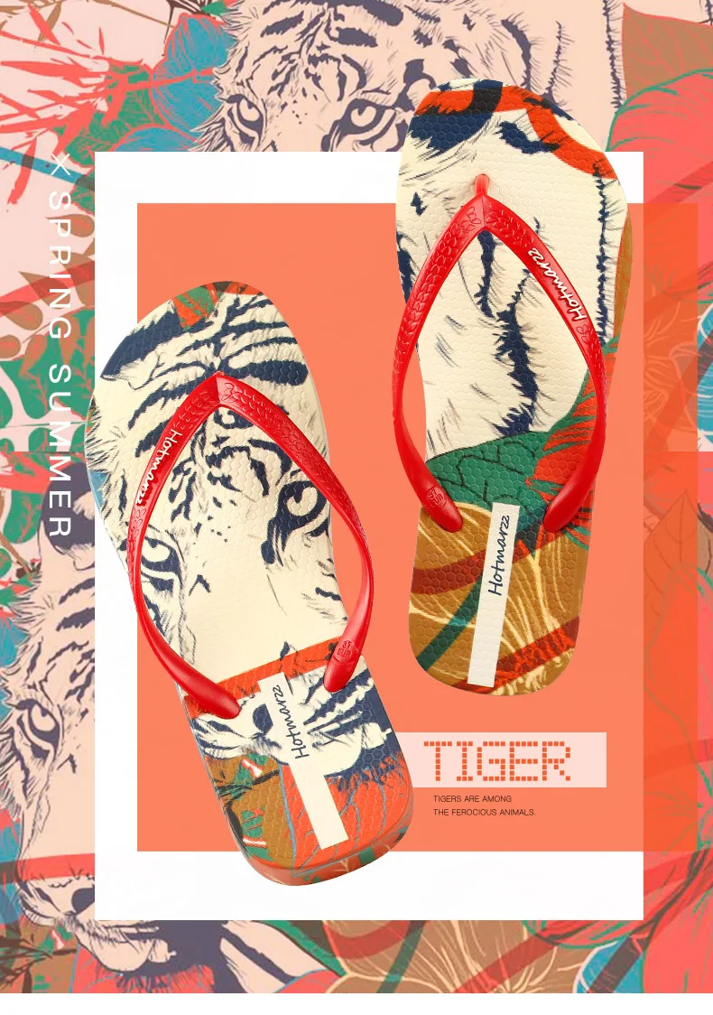 Новинка; женские дизайнерские Вьетнамки; тапочки С Рисунком Тигра; пляжные сандалии; Летняя обувь; тапочки для душа