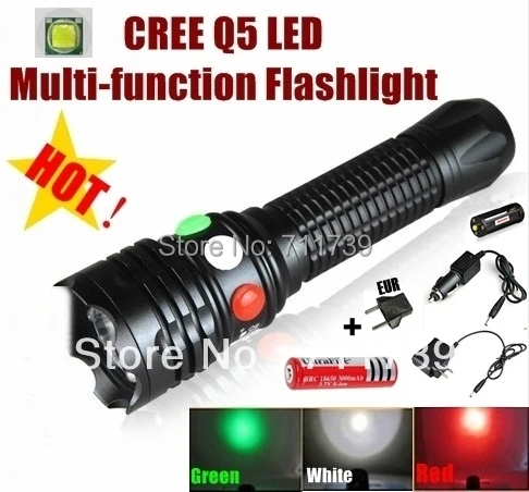 

AloneFire CREE Q5 LED signal light Green White Red LED Flashlight Torch Bright light signal lamp + 1 x 18650 Battery / Charger