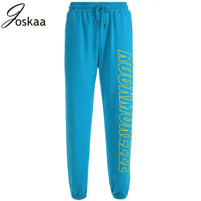 

Joskaa Streetwear Casual Elastic Pants Women Sweatpants Loose Letter Print Trousers High Waist Pencil Pants Joggers Bottom