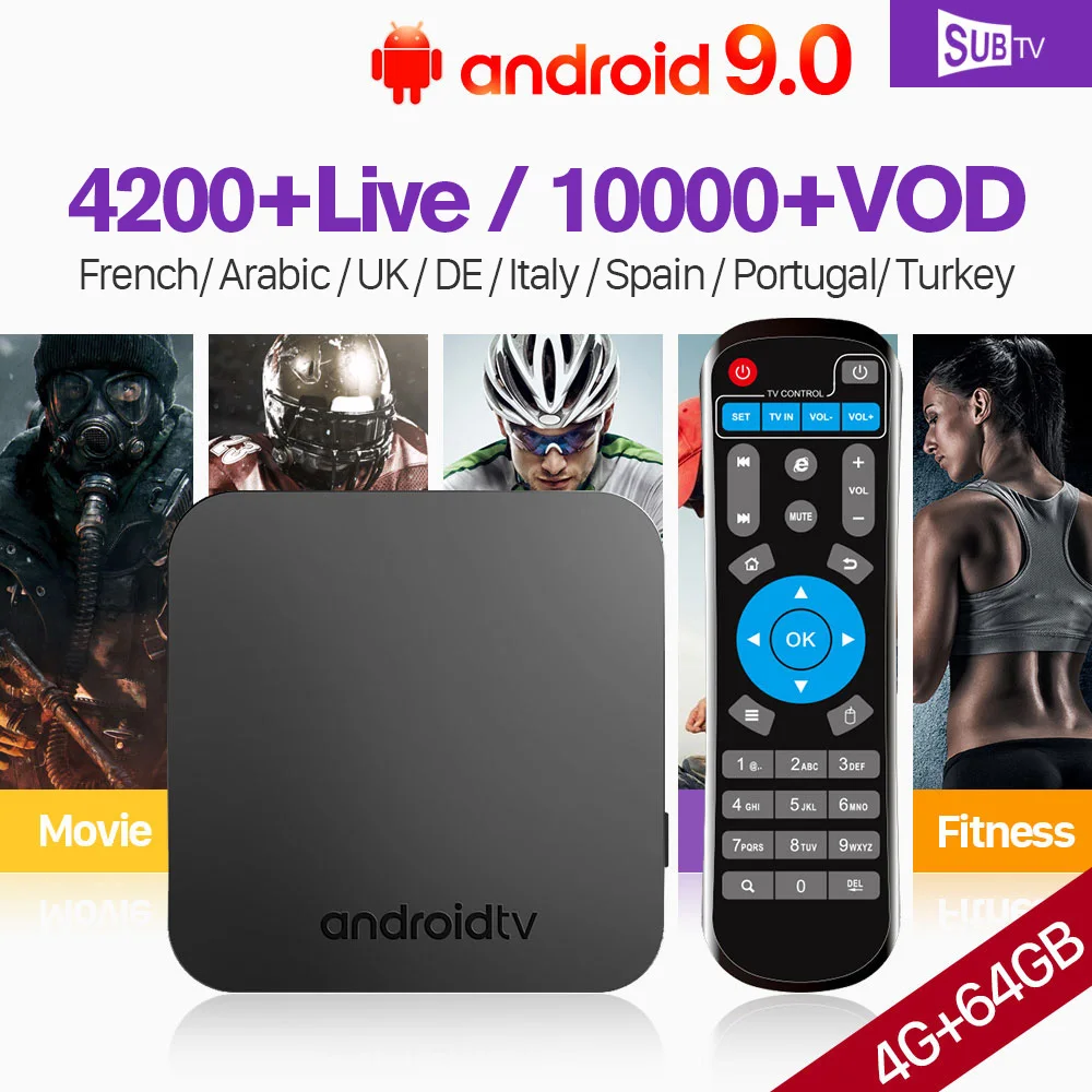 

IPTV KM9 Android 9.0 S905X2 IPTV France SUBTV 1 Year code 4G 64G BT 4.0 IP TV subscription Spain Brazil Italy Canada France box