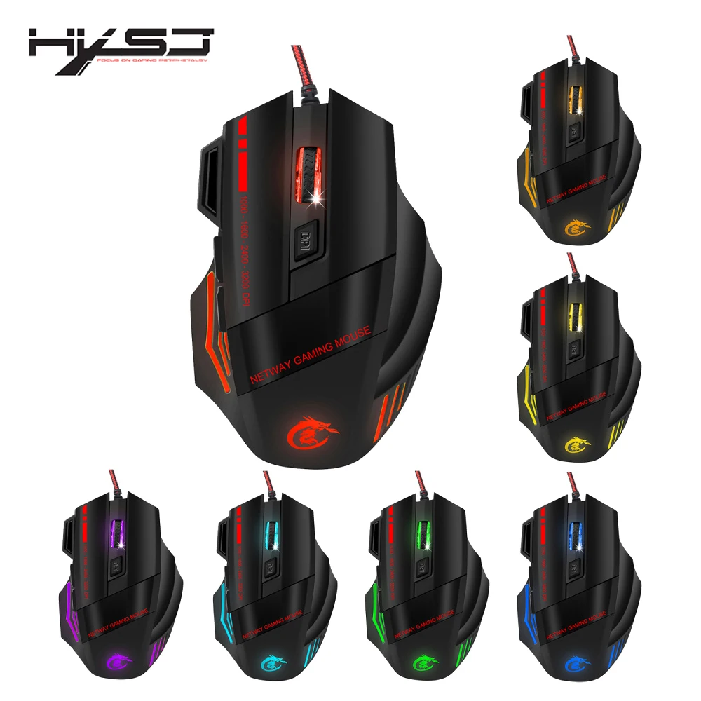 Профессиональная Проводная игровая мышь HXSJ 3200DPI регулируемая с 7 кнопками USB
