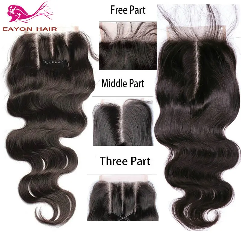 Mongolian Body Wave Lace Closures 4x4 Top Closure Piece Free Middle Three Part Frontal With Baby Hair |