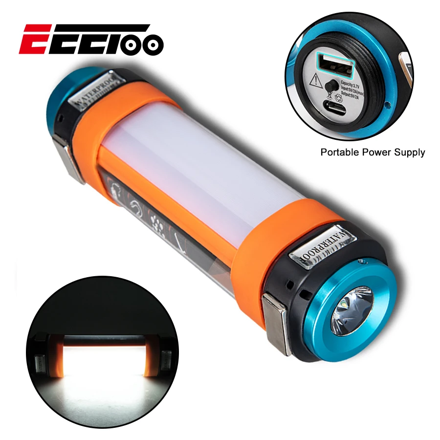 

EeeToo LED Flashlight IP67 Waterproof Camping Lantern 18650 USB Rechargeable Night Light Multi-Function Portable Hiking LED Lamp