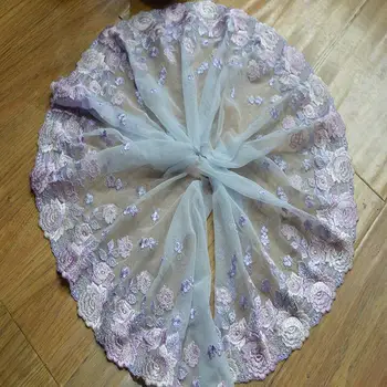 

5 Meters Wholesale Delicate Purple Violet Embroidered Flower Tulle Lace Trim Nigerian Lace Fabrics for DIY