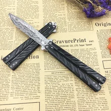 Новейший 440C тренировочный нож из нержавеющей стали с Дамасским покрытием, тусклый нож-бабочка, игровой инструмент, нож без края, тусклый инструмент для косплея