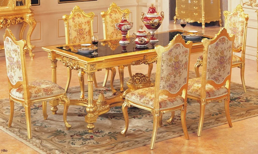 Роскошный обеденный стол набор обеденный стол с 6 стульями деревянная столовая мебель золотой цвет мебель