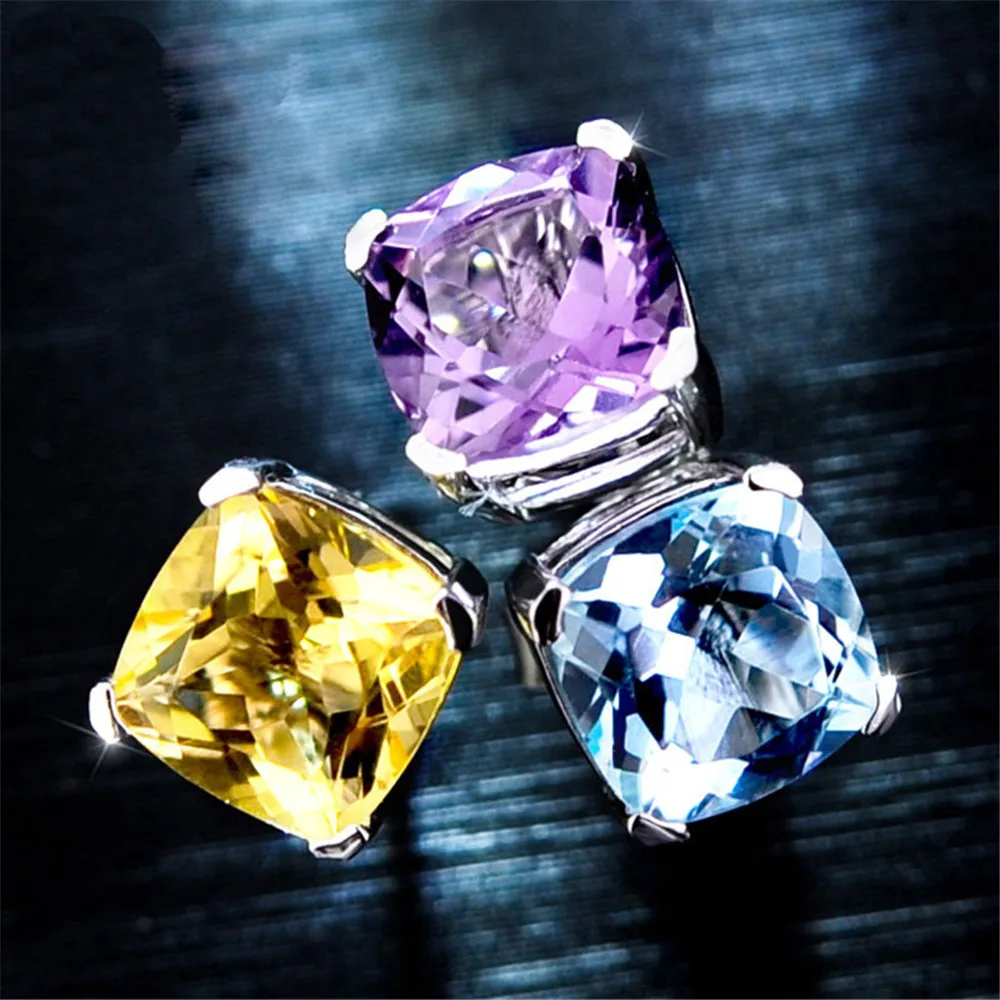 Квадратные серьги-гвоздики из кубического циркония с кристаллами и 925 пробы, серебряные серьги-гвоздики для женщин, обручальное кольцо, модные ювелирные изделия