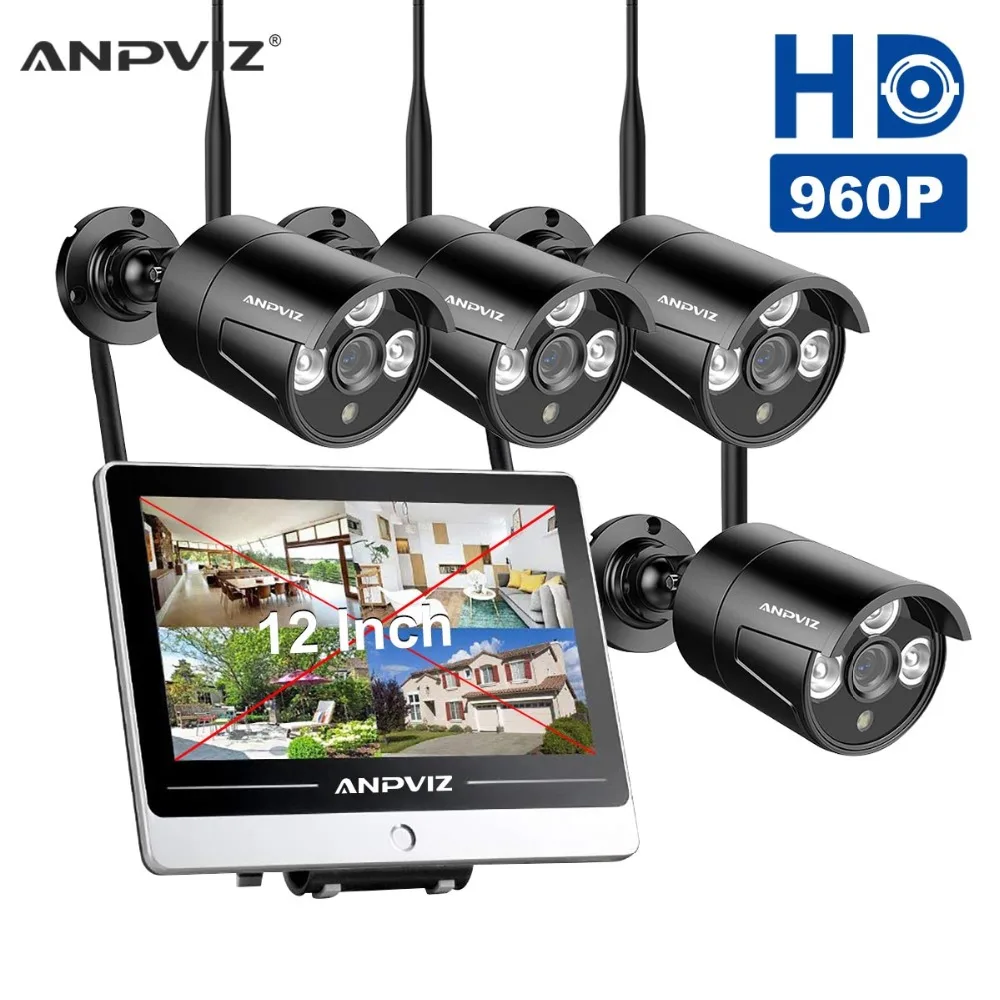 

Anpviz P2P 960P 4CH WIFI NVR Kit 12 Inch LCD Monitor 36 IR Surveillance Security 1.3MP Wireless IP Camera System Hard Disk Drive