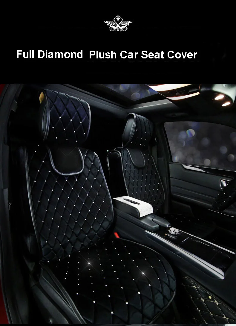 Luxury Full Crystal Diamond Car Seat Cover Universal Winter Plush Auto Seat Cushion Interior Accessories Front Seats Covers