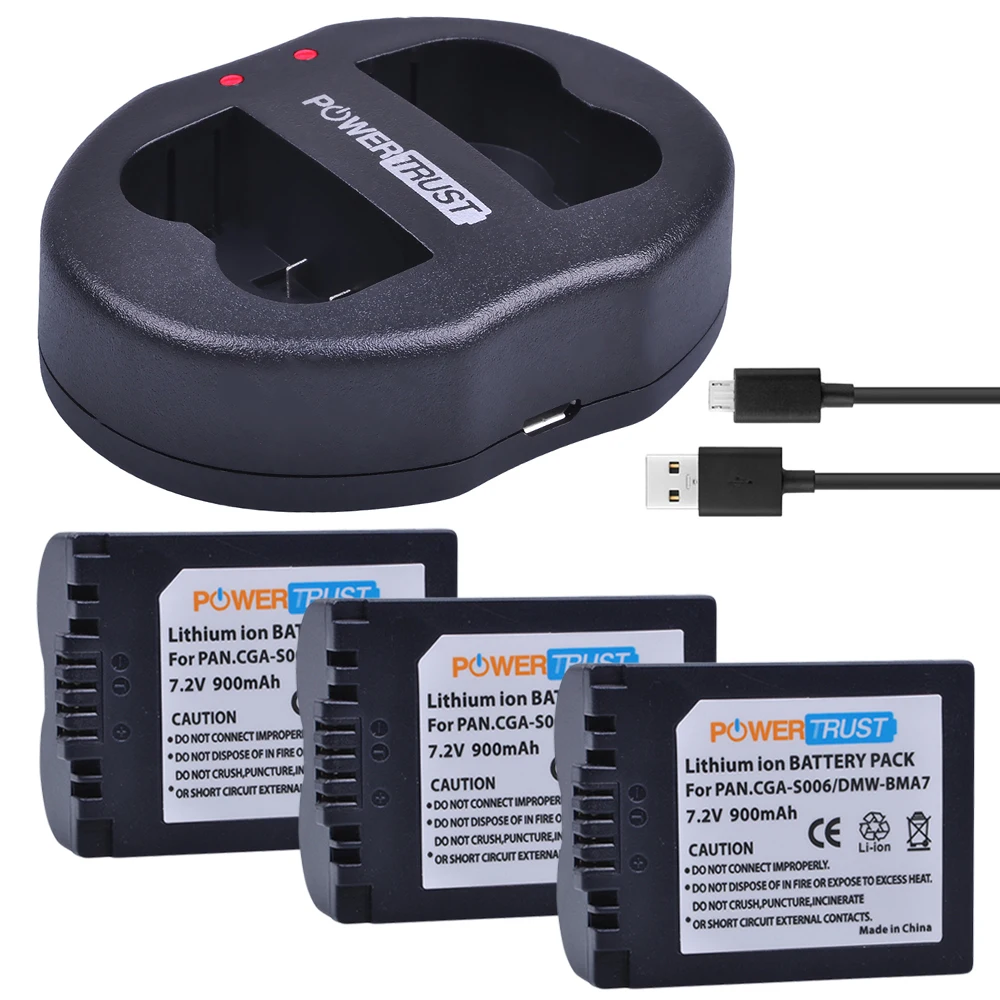 PowerTrust 3Pcs CGA-S006 CGA S006E S006A S006 DMW-BMA7 Battery + Dual USB Charger for Panasonic DMC FZ7 FZ8 FZ18 FZ28 FZ30 FZ35 |
