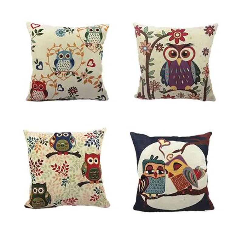 1pcs 45*45cm Owl Printed Cushion Cover Cushion Cover Vintage Cushion Case Christmas Pillow Case Free Postage
