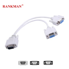 Rankman VGA 1 Male to 2 Female VGA Adapter Extension 1 PC to 2 Monitor Dual Video Converter Cable Y Splitter 15 Pin 