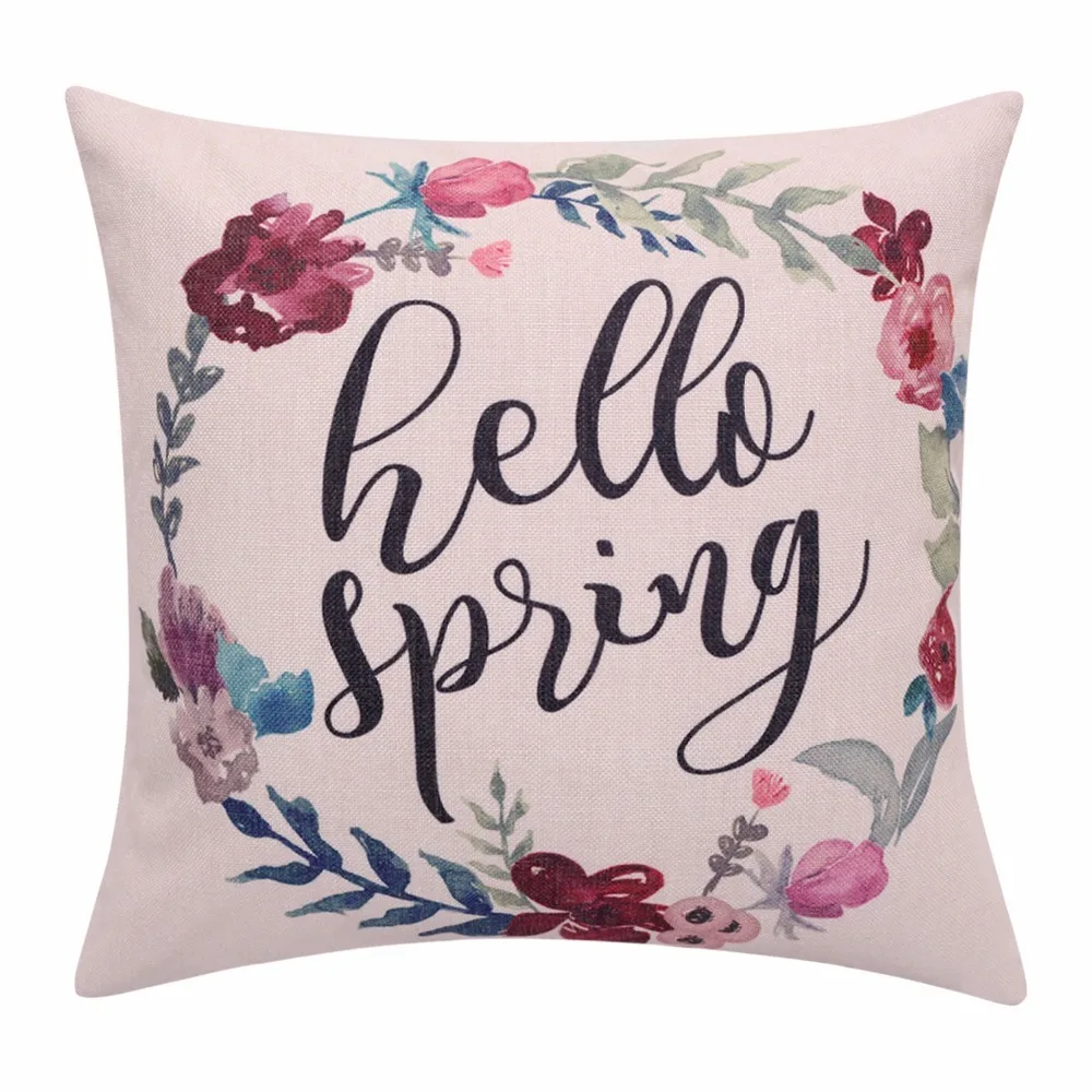 Spring Wreath Throw Pillow Covers Watercolor Flower Decorative Pillow