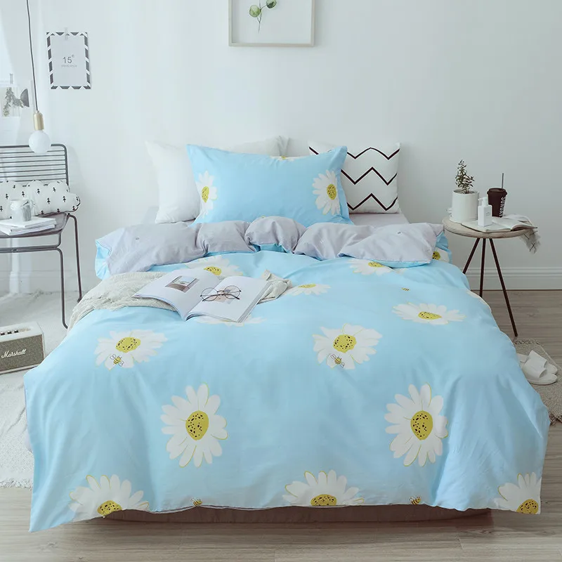 

Light Blue Print 100% Cotton Soft Bedding Sets Bed Linen Fashion Simple Style Bedding Set Winter Full Size Duvet Cover Set