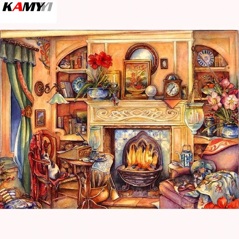 

Diamond Painting Living Room Decoration Full Square Drill Diamond Embroidery Fire Cross Stitch Mosaic Daimond Painting XY1