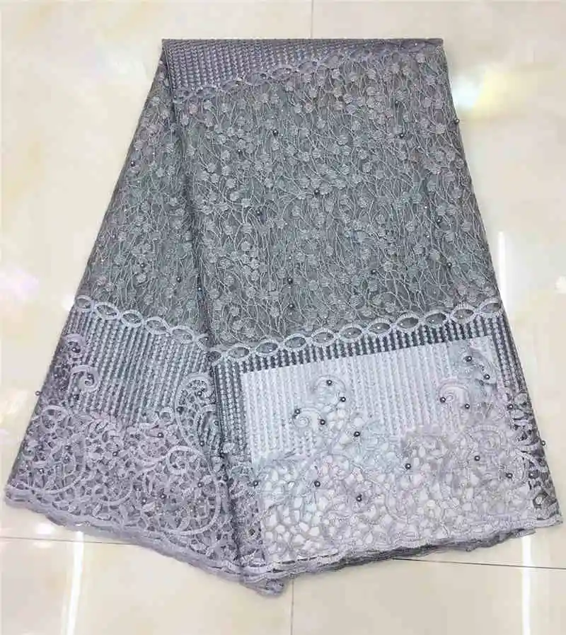 

Latest high quality lilac purple 2019 French net lace fabric 3D flowers African tulle lace with beads for party dress NX591z