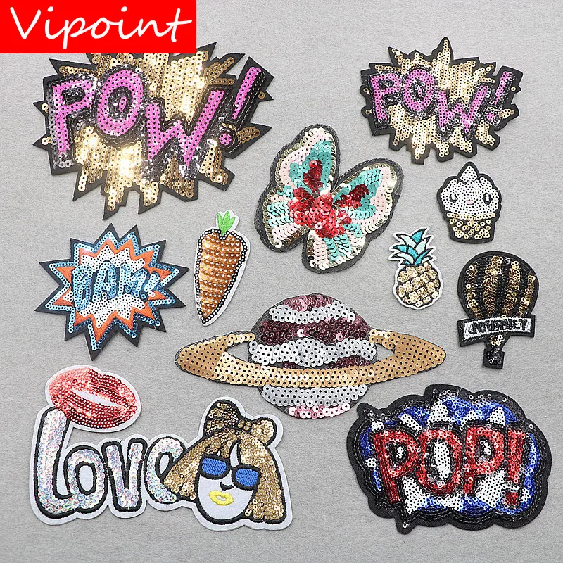 VIPOINT вышивка блёстки pow buttlefly патчи любовь звезда значки аппликации для одежды XW