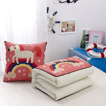 

2 in 1 Pillow Cushion Quilt Portable Home Office Sofa Air Conditioner Quilt Car Back Cushion Foldable Cartoon Blanket