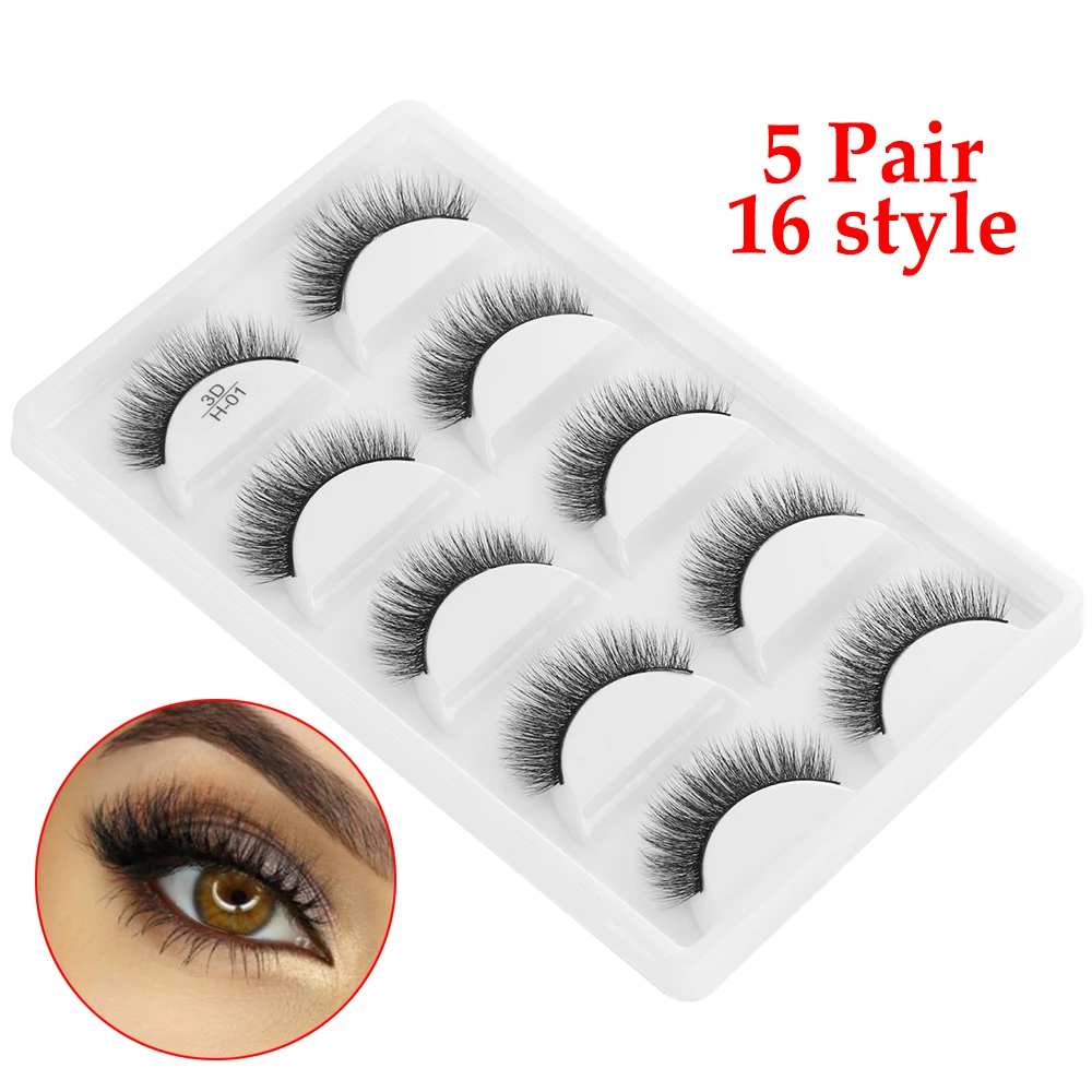 5 pairs 100% Real Mink Eyelashes 3D Natural False Lashes Soft Wispy Flutter Eyelash Extension Makeup Kit | Красота и здоровье