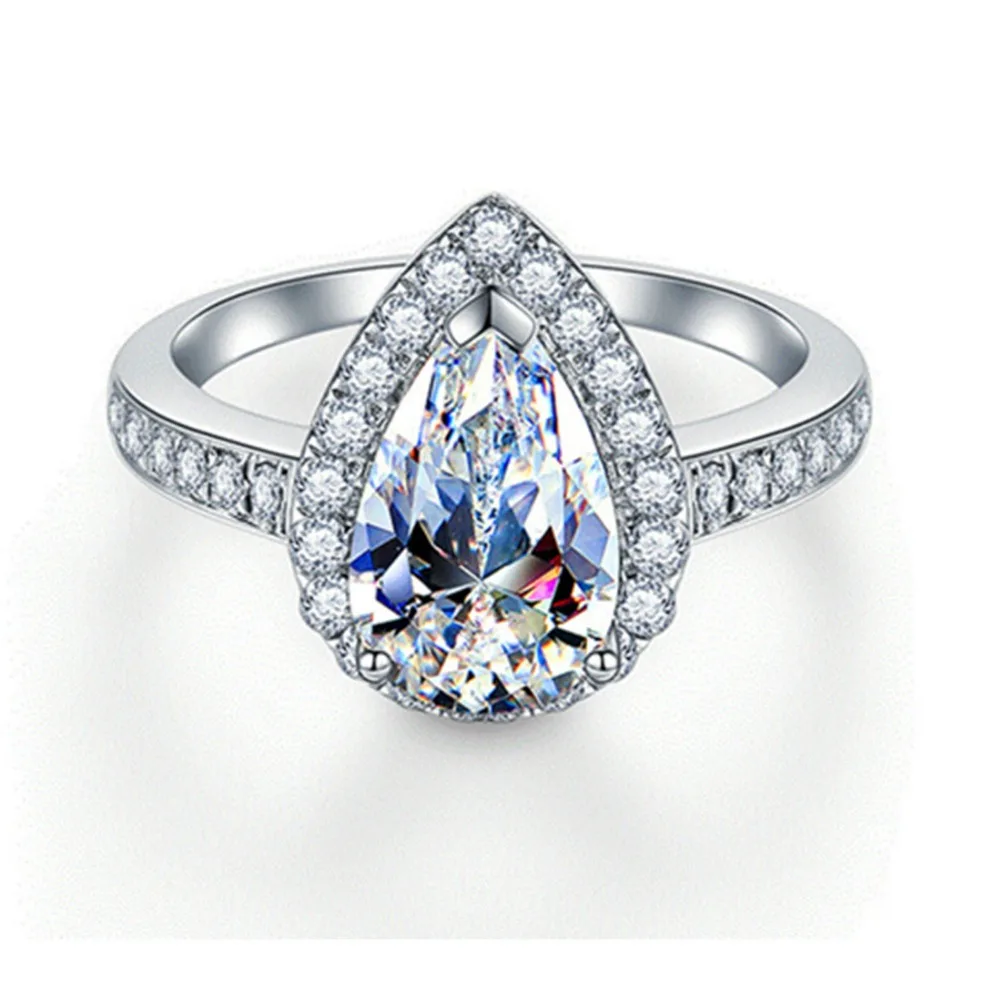 

Sterling Silver Drop Diamonds Ring Pear Jewelry 2Ct Synthetic Pear Diamonds Engagement Ring Excellent Birthday Gift Female 925