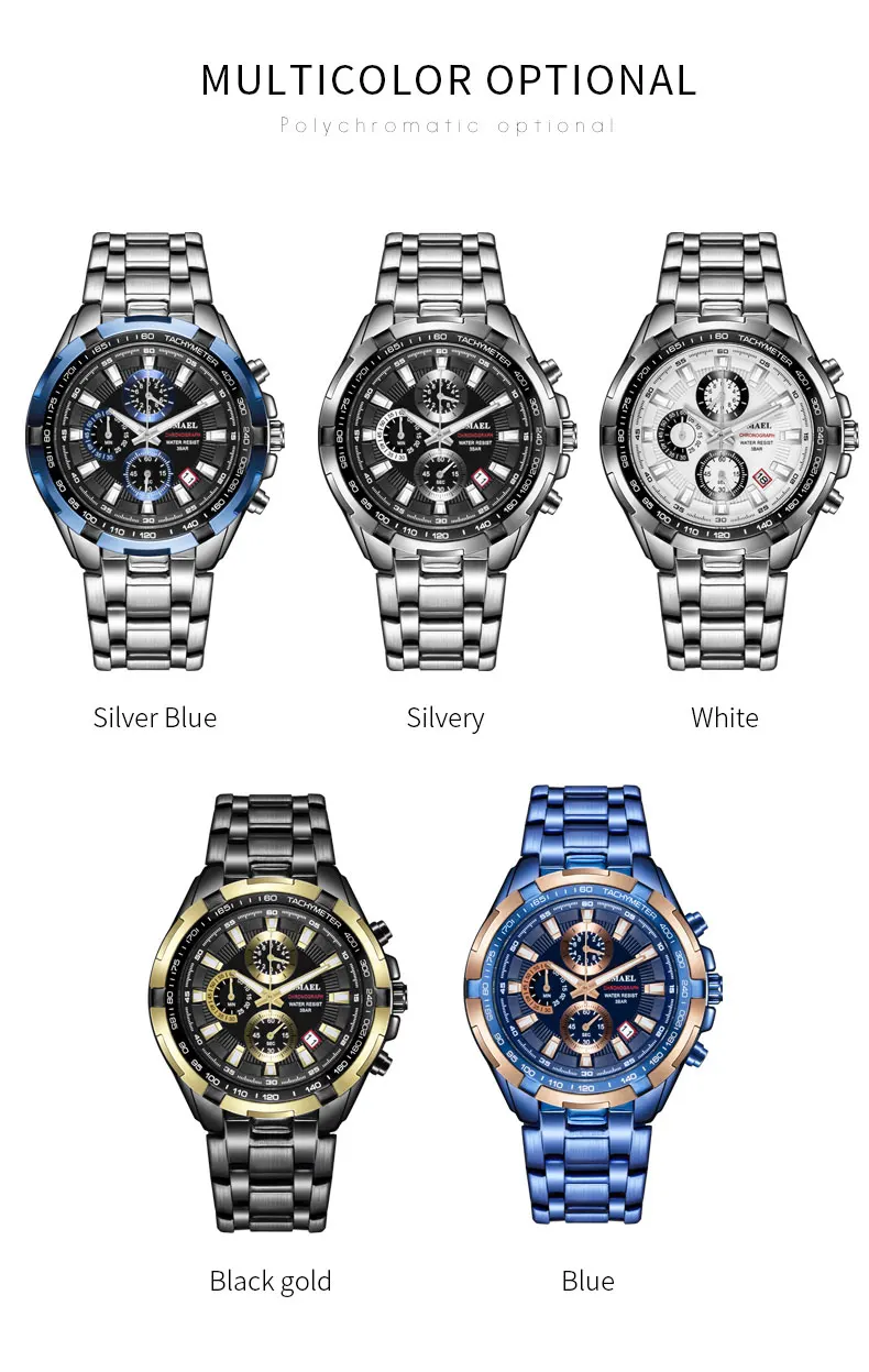 SAMEL часы мужские водонепроницаемые Chronogrph мужские часы люксовый бренд большой циферблат Кварцевые Спортивные Наручные Часы Relogio Masculino 9063