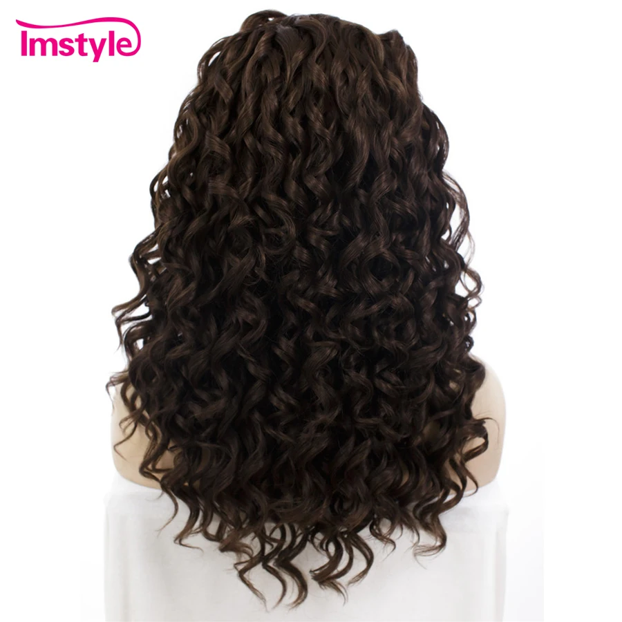 Imstyle кудрявый парик темно-коричневый синтетический парик на кружеве 180% Плотность термостойкие волокна натуральные волосы парики для женщин 20 дюймов