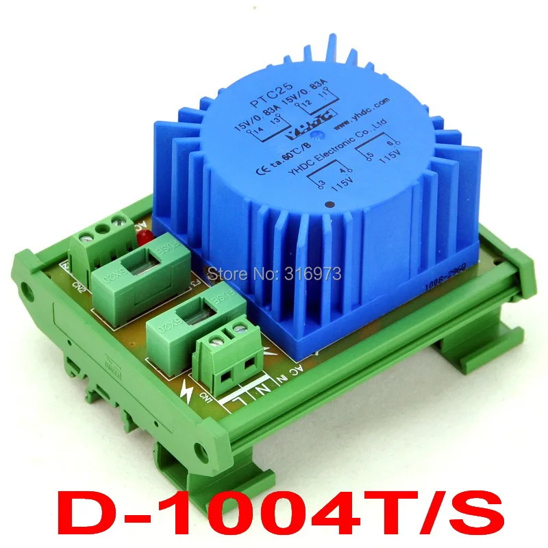 

P 230VAC, S 15VAC, 25VA DIN Rail Mount Toroidal Power Transformer Module.
