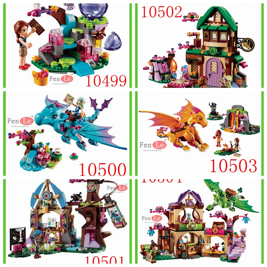 

10504 10503 10502 10501 10500 10499 compatible Elves Fire Dragon's The Secret Market Place Building Blocks Toy For Children