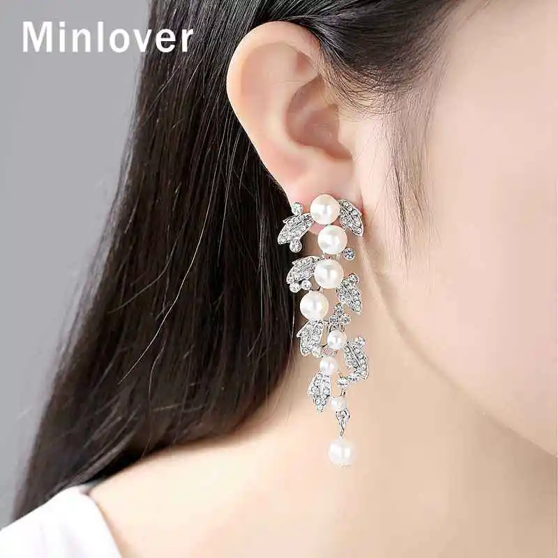 Minlover серебряные цвета листья кристалл серьги браслет свадебные ювелирные наборы